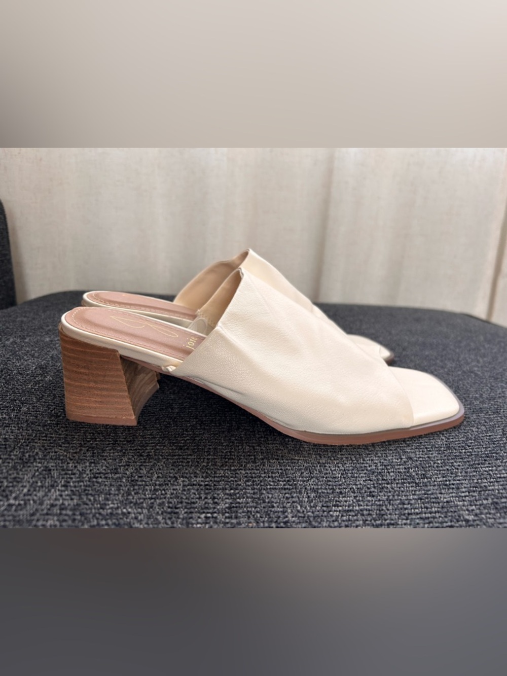 Leather Slip-On Mules in Cream - Women's Block Heel